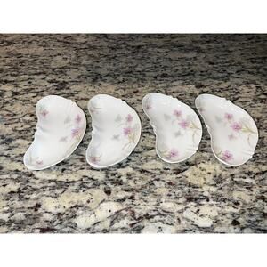 Theo Haviland Limoges France Cresent Shape Bone China Dishes Purple Floral